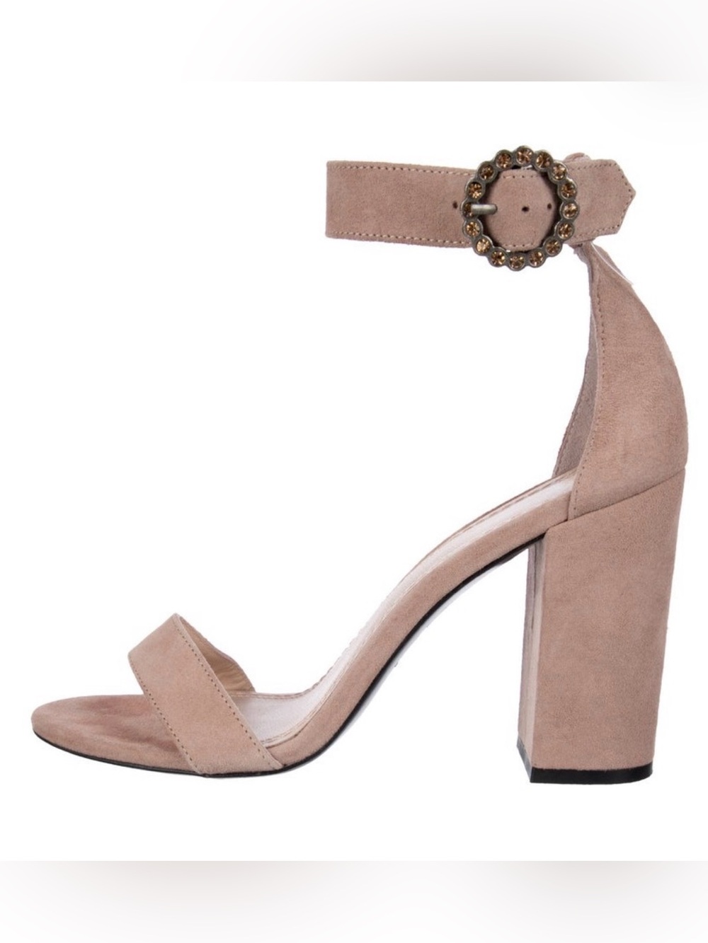 Maje Blush Suede Block Heel Ankle-Strap Sandals